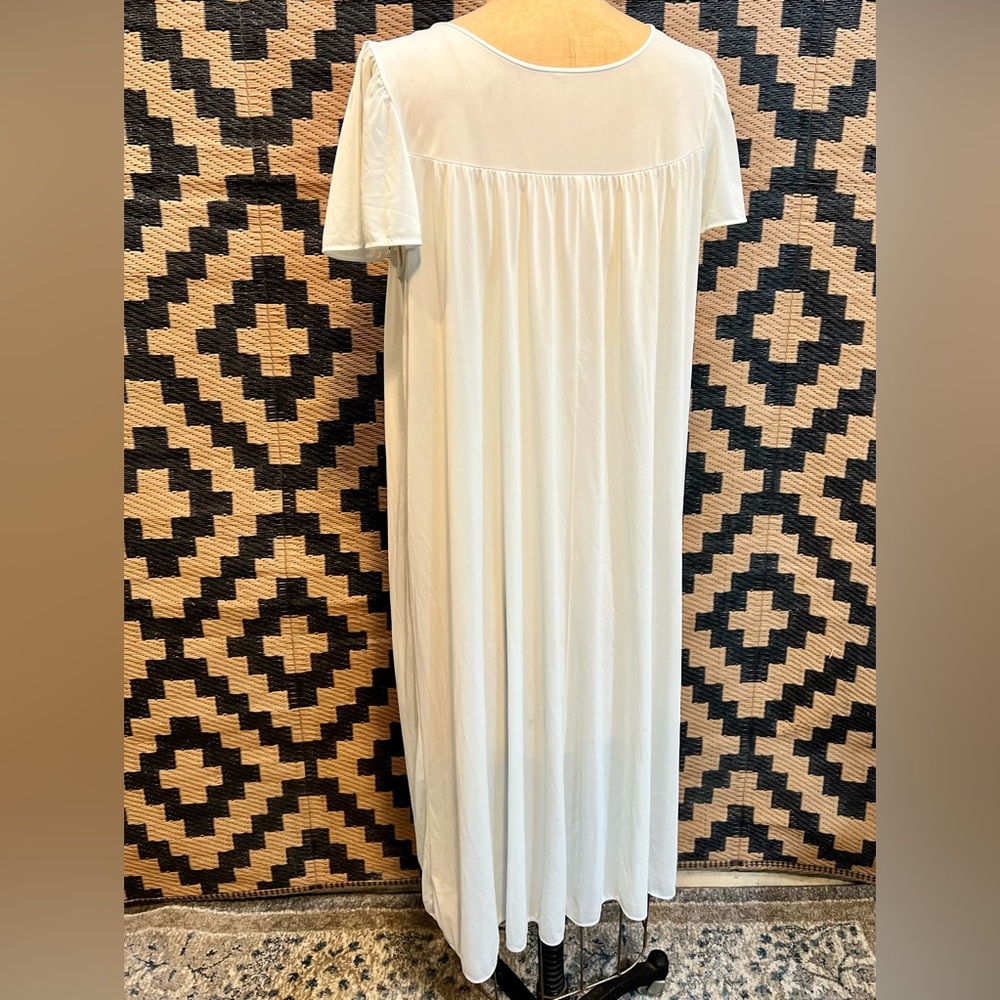 VINTAGE‎ nylon crochet lace ribbon silky nightgown flutter sleeve midi lingerie - Picture 7 of 14